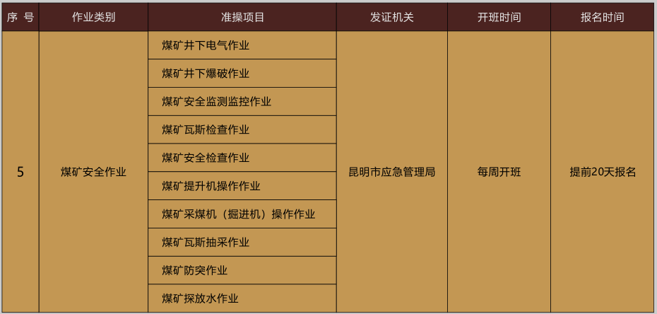 2020年11月6日云南省特种作业操作证考试培训通知